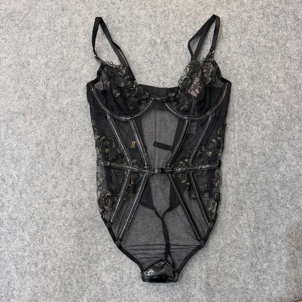 NWT Victoria's Secret Black Midnight Affair Lace Cup Bodysuit Women's Size Small